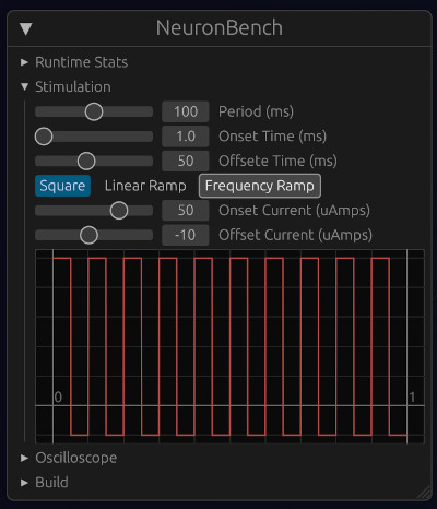 A screenshot of the stimulation prob configuration